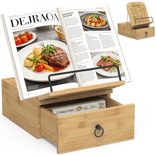 Cookbook Stand-Wooden Recipe Card Holder Box Kitchen Counter - color: Wood,large