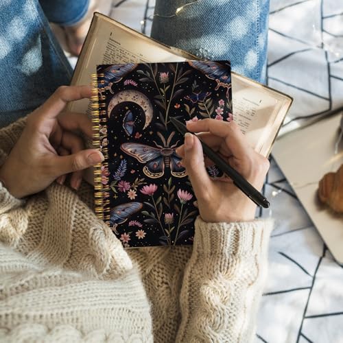 Floral Butterfly Spiral Notebook, Moody Dark Notebook, Witchy Journal, Vintage Boho Journal, Gothic Witchy Hardcover Notebook Gifts 5.5x8.3 - color: Moth