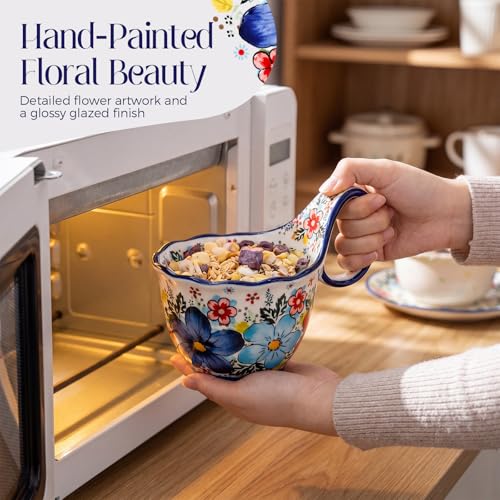 2 Pcs Microwavable Soup Bowl with Loop Handle 17oz Vintage, Roman Garden