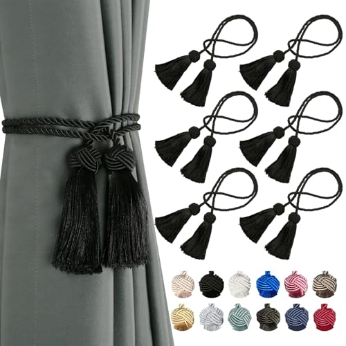 BEL AVENIR 6 Pack Handmade Rope Tassel Curtain Tiebacks - color: Black, size: 6 Pack