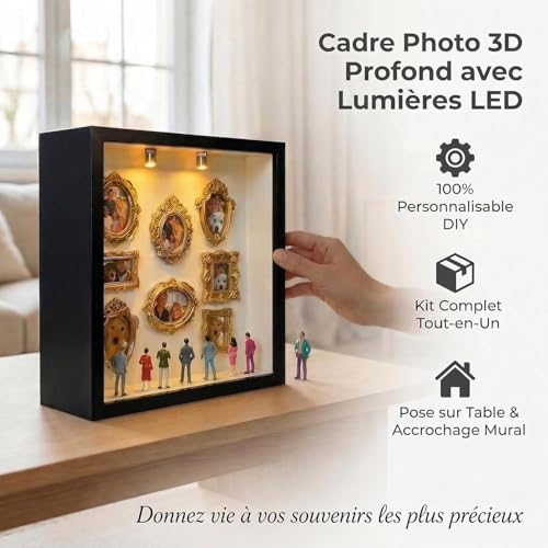 DIY Mini Gold Frames Silhouette Box, Upgrade Shadow Box , 10x10 Inch, with 8 Vintage Gold Mini Frames and 8 Handcrafted Figurines, for Anniversary, Wedding, Birthday and Home Decor (White) - color: White