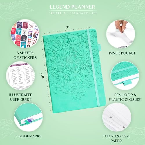 Legend Planner PRO Weekly & Monthly, Large Undated, 7”x10”, Mint Green - color: Mint Green, Debossed