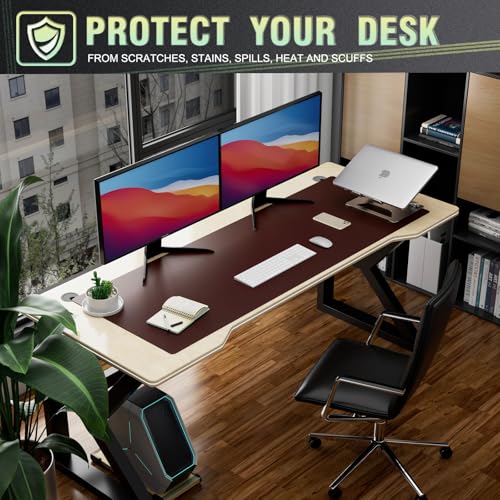 K KNODEL Extra Large Desk Mat, Leather Mouse Pad (47.2"x17", Dark Brown) - color: Dark Brown, size: 47.2" x 17"