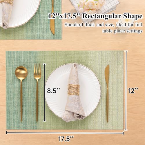 SHACOS Gradient Green Woven Placemats Set of 4 Place Mats Indoor Outdoor - color: Gradient Green, size: Set of 4