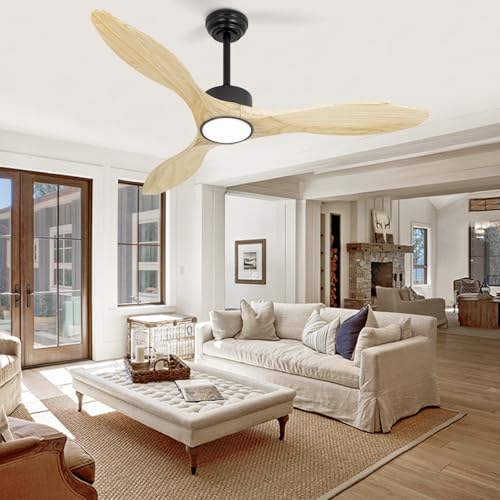 52 inch Natural Wood Ceiling Fans with Lights and Remote - color: Natural wood ceiling fan - pointed