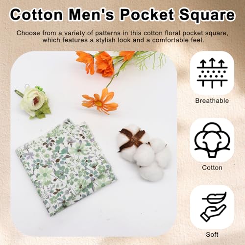 Cotton Floral Handkerchiefs for Men Wedding Evening Daily Work Prom - color: Green,grey,white