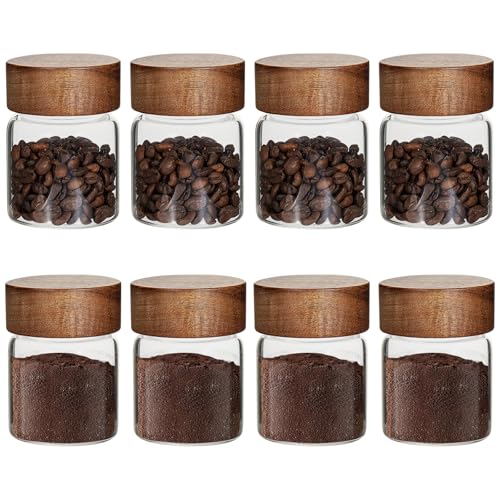 4 oz Glass Spice Mason Jars with Screw Wood Lid 8 pcs Airtight Small Glass Jars Seasoning Herb Containers Food Storage Canister for Sugar Coffee Bean Ground Pantry Cookies Salt (4oz(118ml)*8 pack) - color: 4oz(118ml)*8 pack