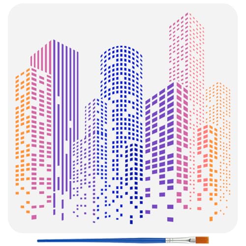 FINGERINSPIRE Skyscraper Stencil with Paint Brush 11.8x11.8inch Reusable City Buildings Drawing Template Tall Buildings Stencil Large Modern Cityscape Template for DIY Crafts Furniture Wall Decor - style: Skyscraper