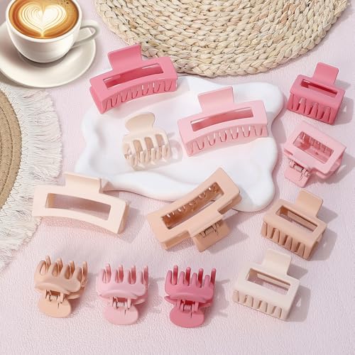 SMKSL 12 Pcs Hair Claw Clips for Women & Girls 3 Styles Hair Accessories - color: Pink