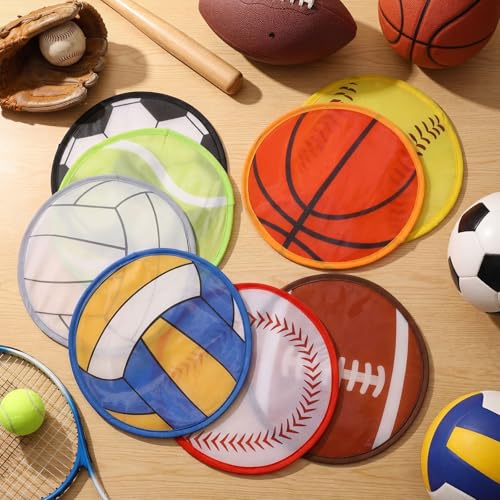 Gejoy 24 Pcs Basketball Football Fly Disc Foldable Fan Sports Theme 8 Style - color: Ball Patterns