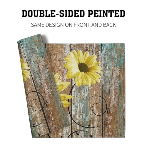 Giwawa Rustic Daisy Placemats Set of 4- Yellow Sunflowers Vintage Wood Board Linen Place Mat- Farmhouse Wooden Floral Non Slip Heat Resistant Table Mats for Kitchen Dining Cabin Lodge Decor - color: Daisy Yellow