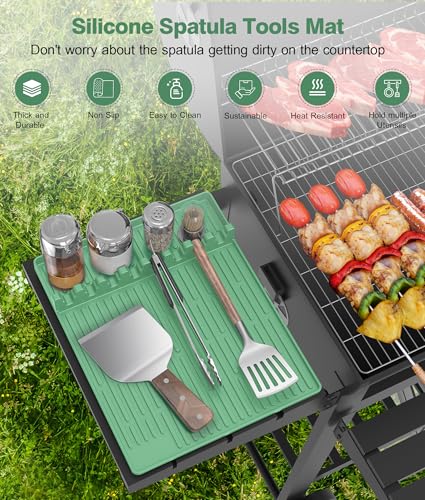 Silicone Grill Mat for Blackstone Griddle Accessories, 8-Slot Tool Mat - color: Light green