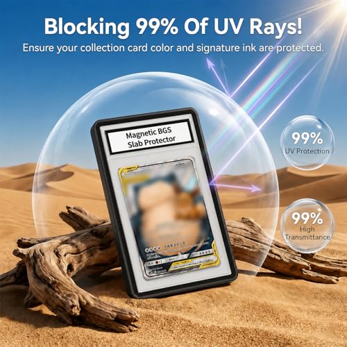 Magnetic BGS Slab Protector with Foldable Kickstand - UV Protection Tempered Glass & Aluminum Metal Bumper for 35PT Beckett Graded Cards, 9-Point Secure Lock Display Guard & Clear View (Black) - color: Black, size: BGS Card Case