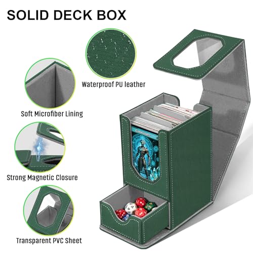 Card Deck Box for MTG Commander, Fits 100+ Double-Sleeved Cards Card Case - color: Dark Green and Dark Gray