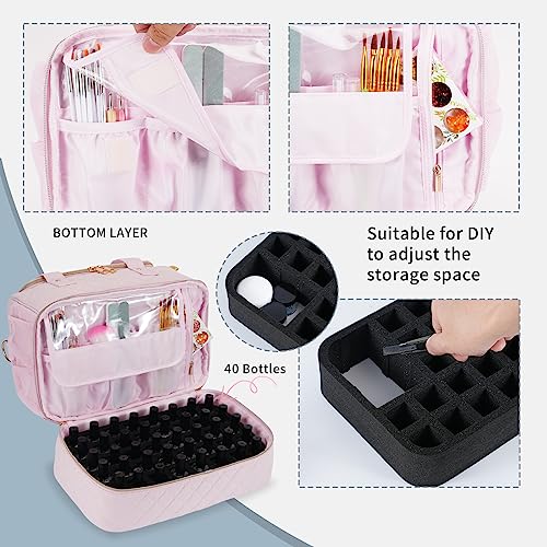 GR69N Nail Polish Organizer,Travel Nail Bag Organizer Case - color: Light Pink