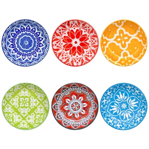 6 PCS Ceramic Dipping Bowls, Bohemian Round Seasoning Dishes, Vinegar Spice Salad Soy Sushi Wasabi Saucer