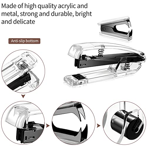 Outus Office Supplies Set Desk Accessory Kit, Acrylic Stapler Set Staple Remover, Tape Dispenser, Binder Clips, Paper Clips, Ballpoint Pen and Scissor with 1000 Pieces 26/6 Staples (Black) - color: Black