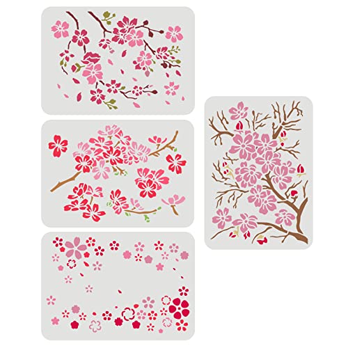 FINGERINSPIRE 4PCS Cherry Blossom Branch Stencils 11.7x8.3 inch A4 Size