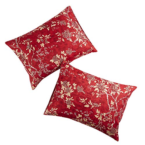 Wake In Cloud - Floral Pillow Cases, Vintage Flowers Toile Coquette Pattern Printed, Set of 2 Soft Pillowcases Pillow Shams Covers, Red, Standard Size 20x26 Inches - size: Standard (20"x26")