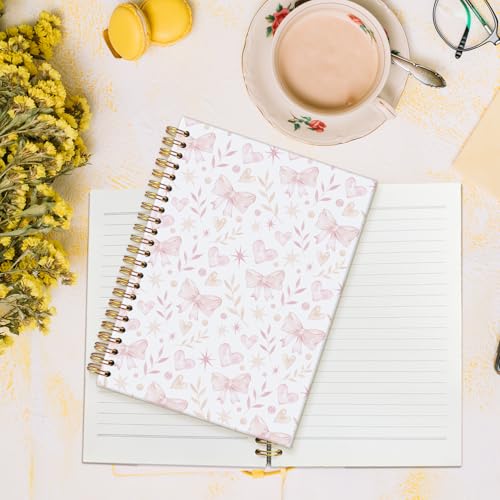 MOFUYU Cute Notebooks for School,Pink Bow Hardcover Spiral Notebook - color: Floral bows2(pink)
