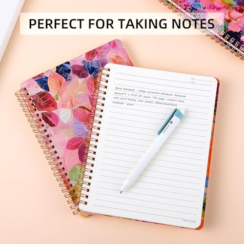 Aesthetic Spiral Notebook for Women, 8.25" x 6.25" Journal with Durable Hardcover and 160 Lined Pages with Large Pockets - Gift for Work, School, Travel & Daily Productivity (flowers-A) - color: flowers-A