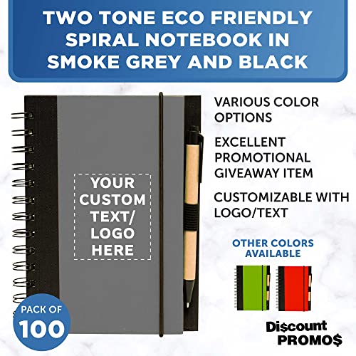 DISCOUNT PROMOS Custom Eco Block Notebooks with Pens Set of 100, Personalized Bulk Pack - Perfect for School, Office, Business, Home - Smoke - color: - Custom - Smoke, size: 10/50/100 notebooks