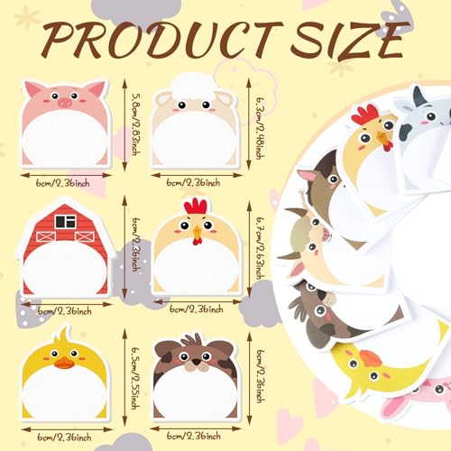 Yinder 24 Pads Farm Animal Sticky Notes, Kawaii Memo Self Adhesive - color: Multicolor, size: Vivid Animals