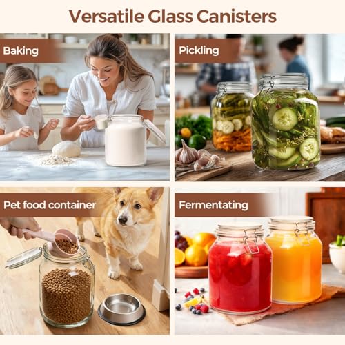 ComSaf Glass Pantry Jars with Airtight Lids 0.7 Gallon 2 Pack Wide Mouth - size: 88oz*2