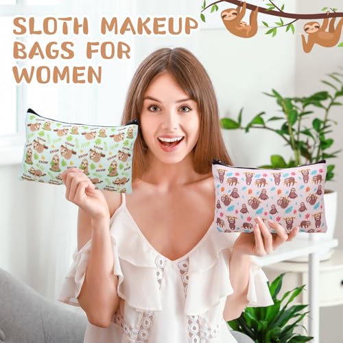 Eaasty 20 Pieces Sloth Gift Set Cute Sticky Notes with Pens, Pencil Bags Makeup Bags, 3 x 4 Inch Animal Notepads, Funny 1.0 mm Ballpoint Pens, Office Pink Bow Party Supplies for Women - style: Sloth