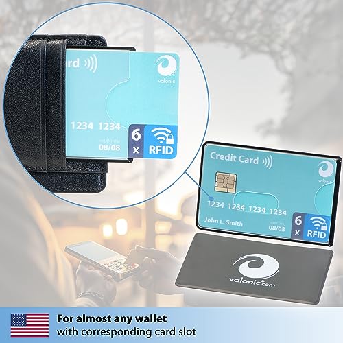 valonic set of 6 RFID blocking sleeves - transparent front, Credit Card Protector sleeve for wallet - Protection block for Debit Card and Metro Card