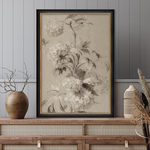 MUDECOR Premium Framed Canvas Print Wall Art Antique Botanical Floral Drawing Illustrations Modern Art Contemporary Scenic Fun Warm for Living Room, Bedroom, Office - 26"x36" Black - color: A07-2308-b40, size: 36"L x 26"W, style: Black Frame