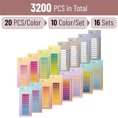 Mr. Pen- Colorful Sticky Tabs, 16 Sets, 3200 pcs, Translucent Page Markers - color: Spectrum, size: 3200 Pcs