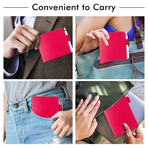 feela 3 Pack Pocket Small Notebook Journals, Mini Cute Memo Notepad Hardcover College Ruled Lined Journals with Pen Holder for Women Girls Office School, with 3 Black Pens, 3.5”x 5.5”, A6, Berry - color: A6 3 Berry