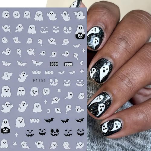 Halloween Ghost Nail Art Stickers Luminous Nail Stickers 6PCS Cute Ghost Bat Boo Halloween Nails Design 3D Self-Adhesive Nail Decals Nail Art Supplies Manicure Sliders for Women DIY Nail Decorations - style: style2