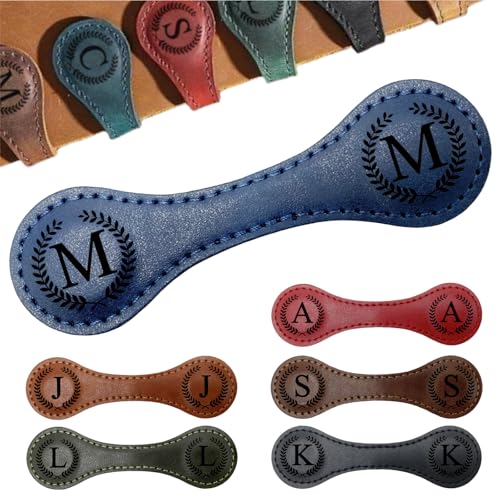 MOTEERLLU Personalized Magnetic Leather Bookmark,Initial,Blue-M - style: Blue-M
