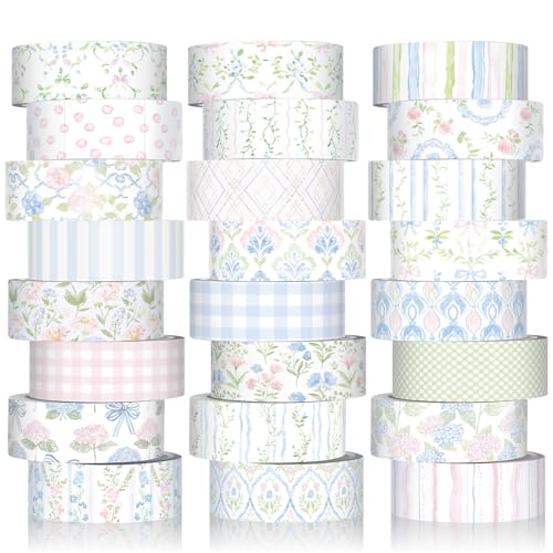 Gueevin 24 Rolls Floral Washi Tapes Set Scrapbook Supplies, Flower and Bows - style: Flower and Bows