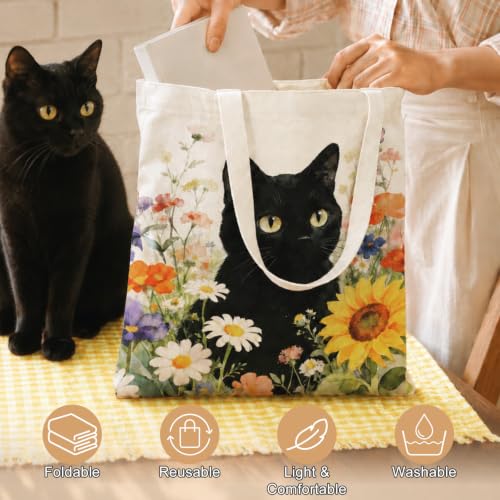 Canvas Tote Bag,Aesthetic Tote Bag,Cute Totebag with Buckle & Pocket,Reusable Canvas Bags,Cat Dogs Gifts for Grocery - color: Big Cat