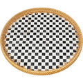 16" Rattan & Mother of Pearl Lazy Susan, Checkerboard Mosaic - color: Black & White