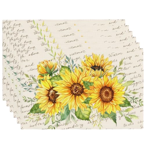 Spring Summer Sunflower Floral Placemats Set of 6 12x18 Inch - color: Cream Beige, size: Set of 6