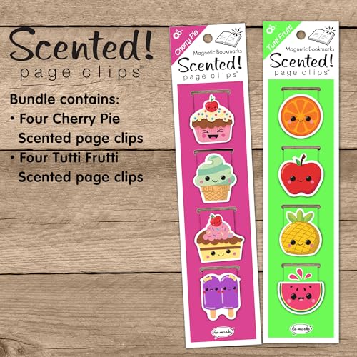 Re-marks Scented Tutti Frutti and Cherry Pie Magnetic Page Clips, 2 Sets of 4 Page Clips, 8 Clips Total