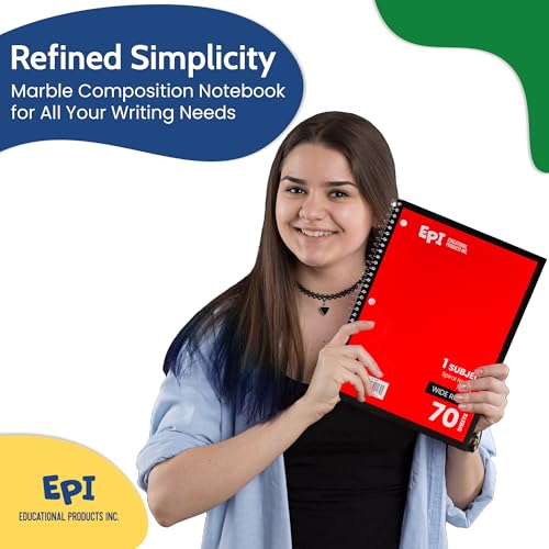 EPI Spiral Notebook | Wide - 70 Sheets, Durable Spiral Binding | 10.5 x 8 in | Classroom Supplies | School, Office, Note Taking, Journaling - 3 Pack - color: Red, size: 3