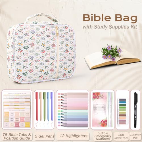 XKDOUS Bible Cover Case for Women Bible Bag Journaling Kit w/Study Supplies - color: Floral Plaid, size: Large