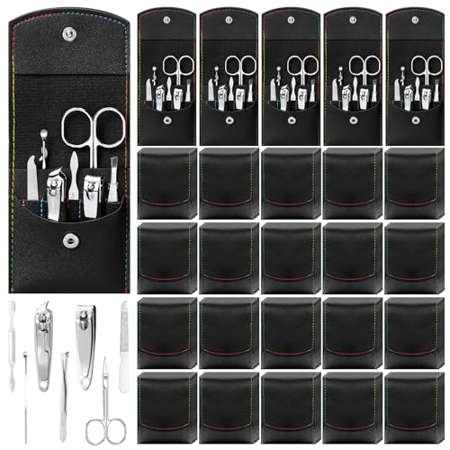 Lasnten 100 Bulk Nail Clipper Set Bulk Manicure Kit Stainless Steel Pedicure Professional Nail Care Kit with Travel Case Portable Grooming for Husband Men Women Family(Black,7 in 1) - color: Black, size: 7 in 1