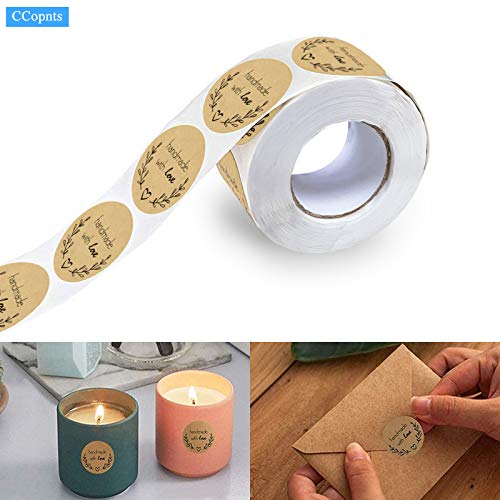 1.5 Inch Handmade with Love Stickers,500 Pcs Baking Kraft Paper Stickers Heart Shape Lables for Baking Packaging,Envelope Seals, Small Business, Stickers Tags for Wedding,Birthday,Party Gift Wrap Bag