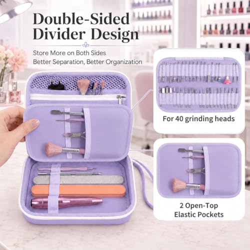ALKOO 40-Slot Nail Drill Organizer Case with Nail Drill Bit Holder - color: Purple