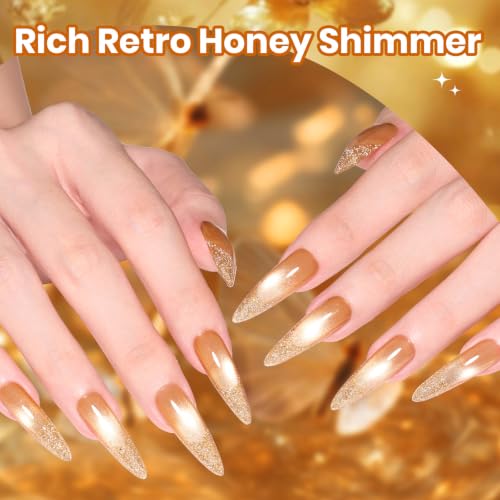 Beetles Fall Gel Polish Set, Gold Glitter Mustard Yellow Gel Polish Cat Eye - color: A - Mixed Finishes | Retro Honey
