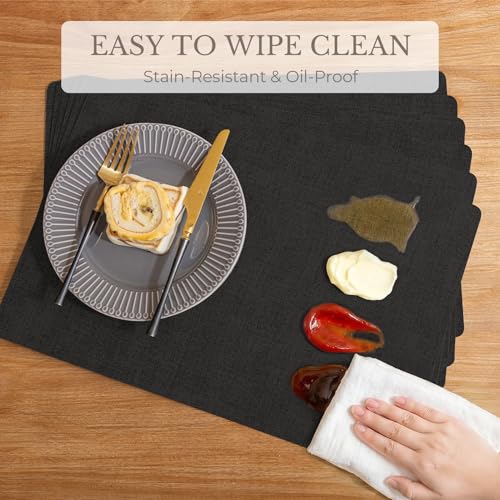 Romanstile Faux Leather Vinyl Placemats Set of 6, Black - color: Black