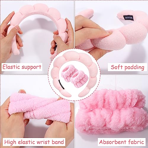 Zkptops Spa Headbands for Women Face Washing Wristband Sponge Makeup,Pink - color: Pink