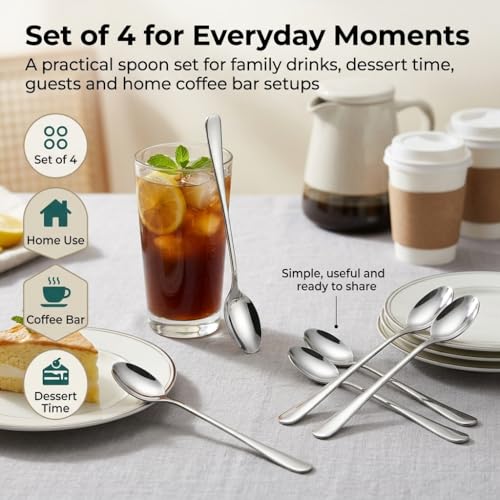 Iced Tea Spoons Set of 4, 7.7-Inch Long Handle Pointed Bar Cocktail Stirrer