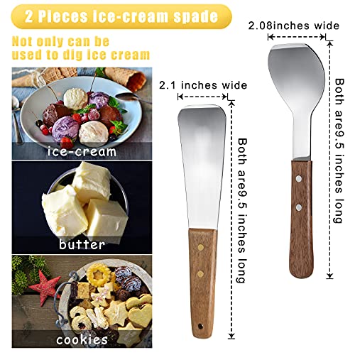 Patelai 2 Pcs Ice Cream Scoop Stainless Steel Shovel with Wooden Handle